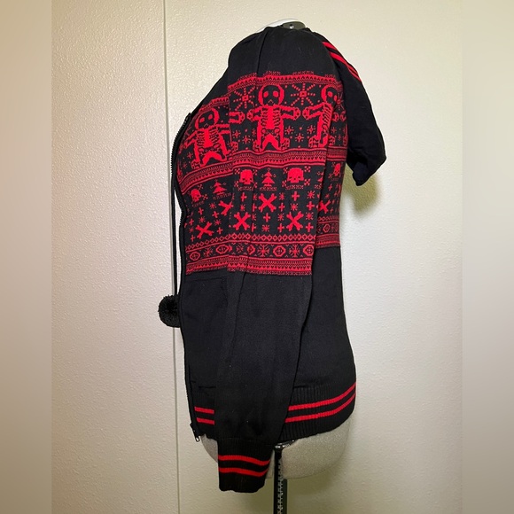 Sourpuss Black and Red Gingerdread Holiday Sweater Hoodie - Picture 3 of 8